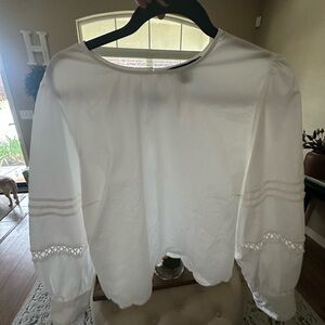 French Connection White Blouse with Scalloped Edges NWOT only washed never worn